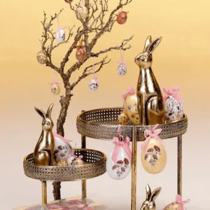 Osterdeko^DecoWoerner Ostereier-Set Zum Aufhängen Aus Schaumstoff, Mit Blumenmuster Und Schleife 8tlg. weiß