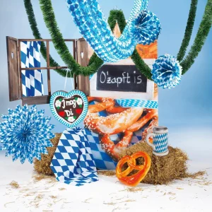 Themen-Deko^DecoWoerner Papier-Rosette Weiß 75 Cm Ø Oktoberfest-Dekoration blau