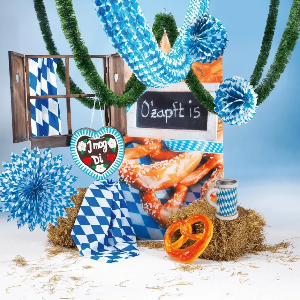 Themen-Deko^DecoWoerner Papier-Rosette Weiß 75 Cm Ø Oktoberfest-Dekoration blau