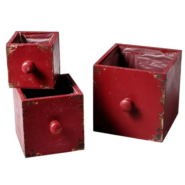 Naturdeko | Pflanzengefäße & Dekorationshilfen^DecoWoerner Pflanztöpfe Schublade 3tlg. 9-15 Cm rot
