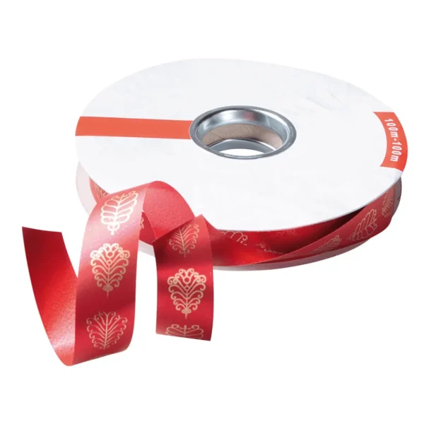 Geschenkband^DecoWoerner Polyband "Blattornament", 19 Mm, rot