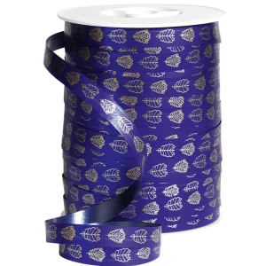 Geschenkband^DecoWoerner Polyband "Blattornament", 10 Mm, blau