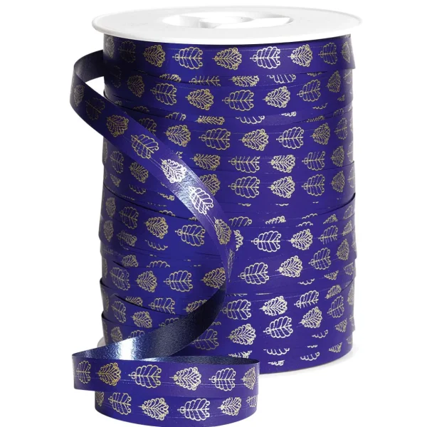 Geschenkband^DecoWoerner Polyband "Blattornament", 10 Mm, blau
