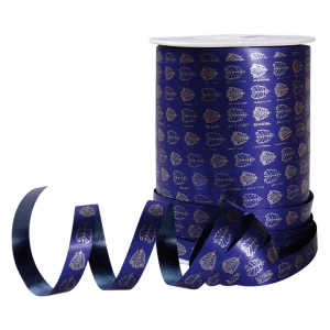 Geschenkband^DecoWoerner Polyband "Blattornament", 10 Mm, blau