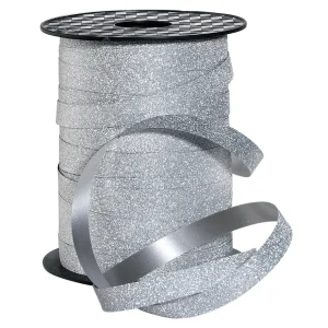 Geschenkband^DecoWoerner Poly-Geschenkband "Glimmer", , 10 Mm, 100 M silber