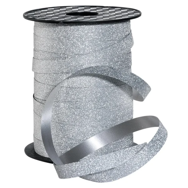 Geschenkband^DecoWoerner Poly-Geschenkband "Glimmer", , 10 Mm, 100 M silber