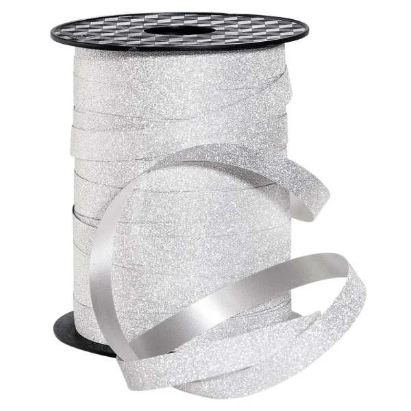 Geschenkband^DecoWoerner Poly-Geschenkband "Glimmer", , 10 Mm, 100 M weiß