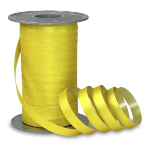 Geschenkband^DecoWoerner Poly-Geschenkband Glimmer, Gelb, 10 Mm, 100 M