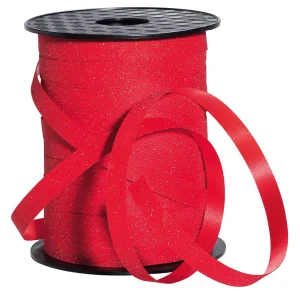Geschenkband^DecoWoerner Poly-Geschenkband "Glimmer", , 10 Mm, 100 M rot