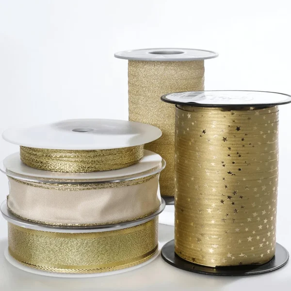 Geschenkband^DecoWoerner Poly-Geschenkband "Glimmer", , 10 Mm, 100 M gold