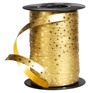 Geschenkband^DecoWoerner Poly-Ringelband "Sterne" 10 Mm, 100 M, gold