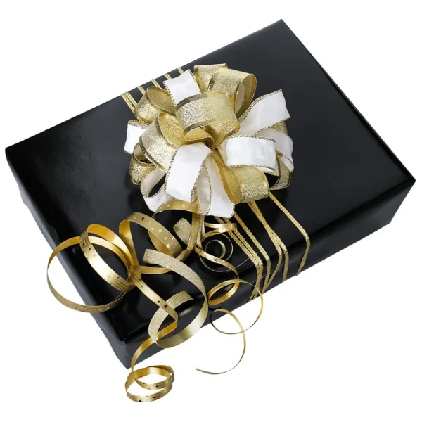 Geschenkband^DecoWoerner Poly-Ringelband "Sterne" 10 Mm, 100 M, gold