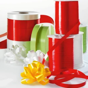 Geschenkband^DecoWoerner Ringelband, 10 Mm, 250 M, rot
