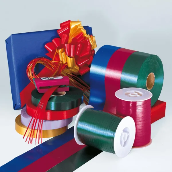 Geschenkband^DecoWoerner Ringelband, 5 Mm, 500 M, rot
