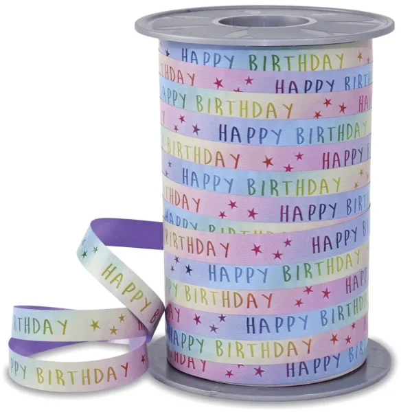 Geschenkband^DecoWoerner Ringelband Happy Birthday Bunt, 10mm, 200 M mehrfarbig