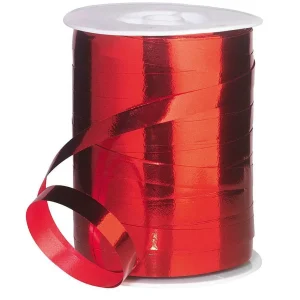 Geschenkband^DecoWoerner Ringelband Metallic, 10 Mm, 250 M, rot