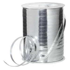 Geschenkband^DecoWoerner Ringelband Metallic, 5 Mm, 250 M, silber