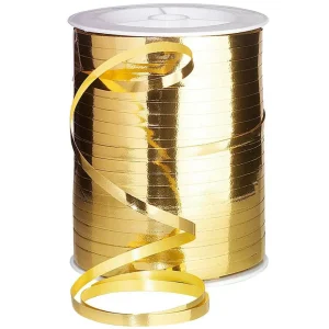 Geschenkband^DecoWoerner Ringelband Metallic, 5 Mm, 250 M, gold