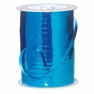 Geschenkband^DecoWoerner Ringelband Metallic, 5 Mm, 250 M, Hell blau
