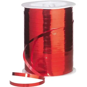 Geschenkband^DecoWoerner Ringelband Metallic, 5 Mm, 250 M, rot
