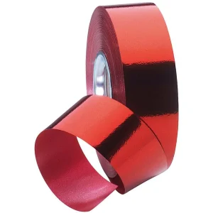 Geschenkband^DecoWoerner Ringelband Metallic, 31 Mm, 50 M, rot