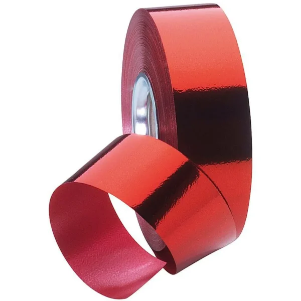 Geschenkband^DecoWoerner Ringelband Metallic, 31 Mm, 50 M, rot
