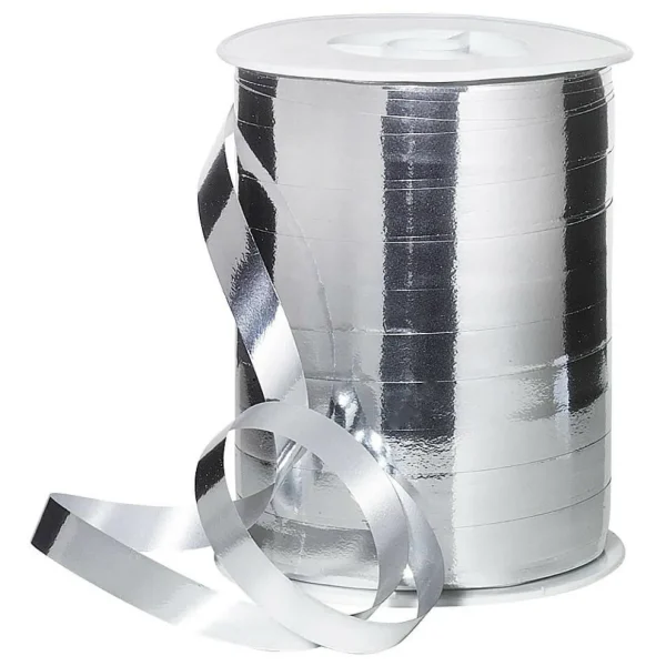 Geschenkband^DecoWoerner Ringelband Metallic, 10 Mm, 250 M, silber