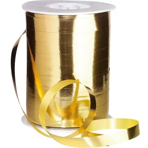 Geschenkband^DecoWoerner Ringelband Metallic, 10 Mm, 250 M, gold