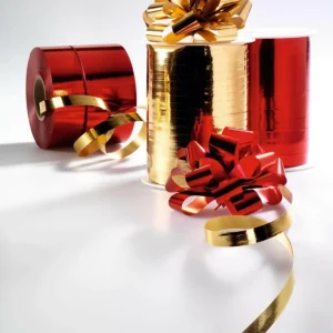 Geschenkband^DecoWoerner Ringelband Metallic, 5 Mm, 250 M, gold
