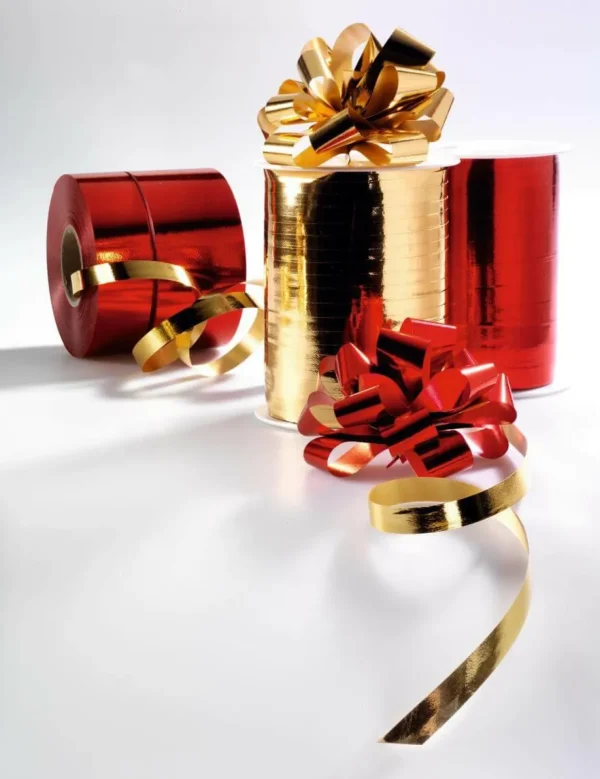 Geschenkband^DecoWoerner Ringelband Metallic, 5 Mm, 250 M, gold