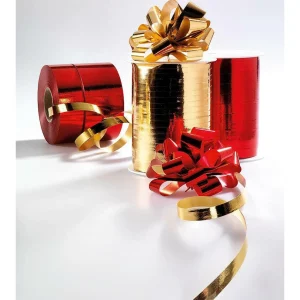 Geschenkband^DecoWoerner Ringelband Metallic, 10 Mm, 250 M, gold