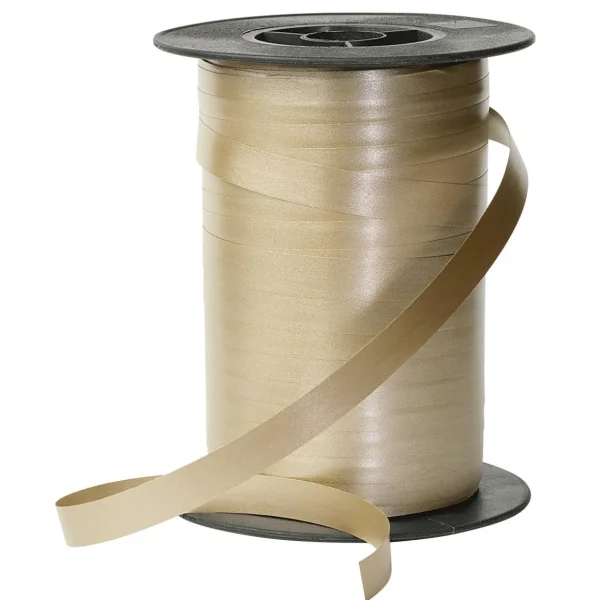 Geschenkband^DecoWoerner Ringelband Pastell, 10 Mm, 150 M, Champagner weiß