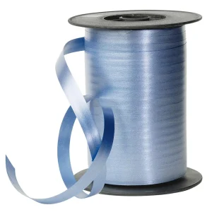 Geschenkband^DecoWoerner Ringelband Pastell, 10 Mm, 150 M, Stein blau