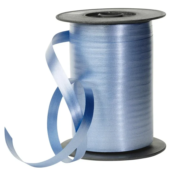 Geschenkband^DecoWoerner Ringelband Pastell, 10 Mm, 150 M, Stein blau