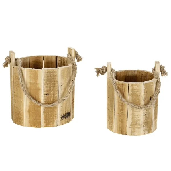 Naturdeko | Herbstdeko^DecoWoerner Rustikale Holzeimer In 2er Set 21 Cm Naturholz