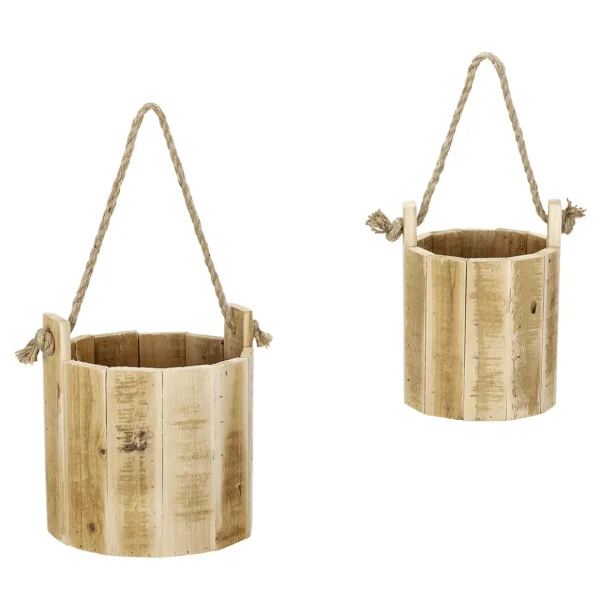 Naturdeko | Herbstdeko^DecoWoerner Rustikale Holzeimer In 2er Set 21 Cm Naturholz