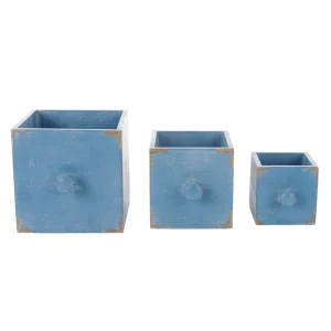 Sommerdeko | Pflanzengefäße & Dekorationshilfen^DecoWoerner Rustikale Holz-Schubladen 3 Stück 9 X 12 X 15 Cm blau