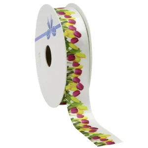 Geschenkband^DecoWoerner Satinband Geschenkband Mit Tulpen Motiv, 23 Mm, 20 M mehrfarbig