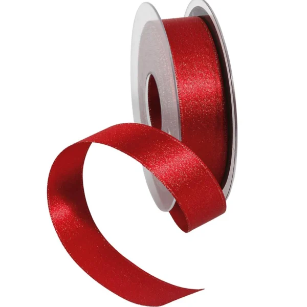Geschenkband^DecoWoerner Satinband Glitter, 25 Mm, 20 M, rot