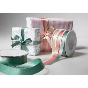 Geschenkband^DecoWoerner Satinband Glitter, 25 Mm, 20 M, Creme weiß