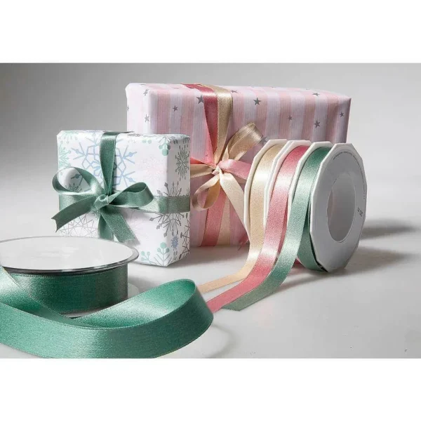 Geschenkband^DecoWoerner Satinband Glitter, 25 Mm, 20 M, Creme weiß