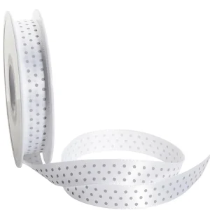 Geschenkband^DecoWoerner Satinband Mit Punkten, 15 Mm, 20 M, weiß