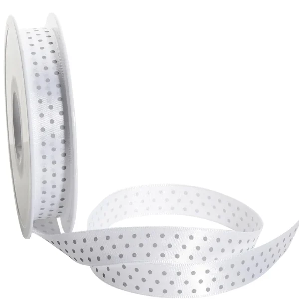 Geschenkband^DecoWoerner Satinband Mit Punkten, 15 Mm, 20 M, weiß