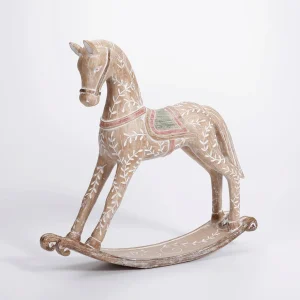 Weihnachtsfiguren^DecoWoerner Schaukelpferd Mit Holzoptik 30 Cm Naturholz