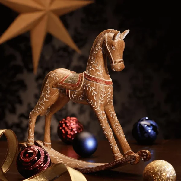 Weihnachtsfiguren^DecoWoerner Schaukelpferd Mit Holzoptik 30 Cm Naturholz