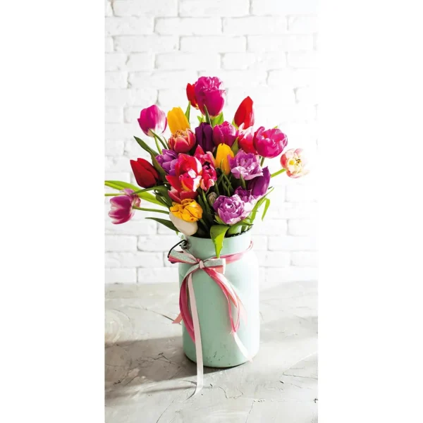 Osterdeko | Frühlingsdeko^DecoWoerner Schwer Entflammbarer Stoffbanner „bunter Tulpenstrauß“ Aus Fahnenstoff 100 X 200 Cm rosa
