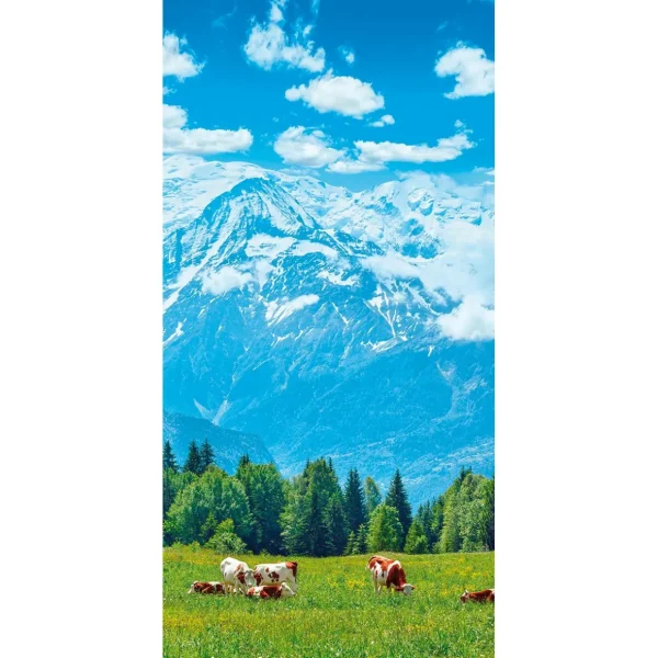 Sommerdeko | Sommer-Banner^DecoWoerner Schwer Entflammbarer Stoffbanner „Kühe Auf Der Weide Vor Bergen“ Aus Fahnenstoff 100 X 200 Cm blau