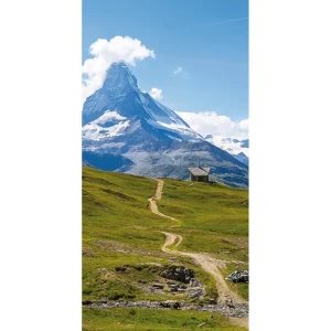 Sommerdeko | Sommer-Banner^DecoWoerner Schwer Entflammbarer Stoffbanner „Wanderweg Mit Blick Aufs Matterhorn“ Aus Fahnenstoff 100 X 200 Cm grün