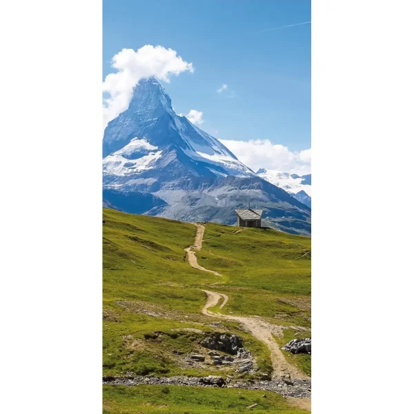 Sommerdeko | Sommer-Banner^DecoWoerner Schwer Entflammbarer Stoffbanner „Wanderweg Mit Blick Aufs Matterhorn“ Aus Fahnenstoff 100 X 200 Cm grün