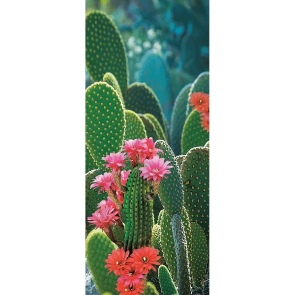 Sommerdeko | Themen-Banner^DecoWoerner Schwer Entflammbarer Stoffbanner „blühende Kakteen“ Aus Fahnenstoff 75 X 180 Cm grün